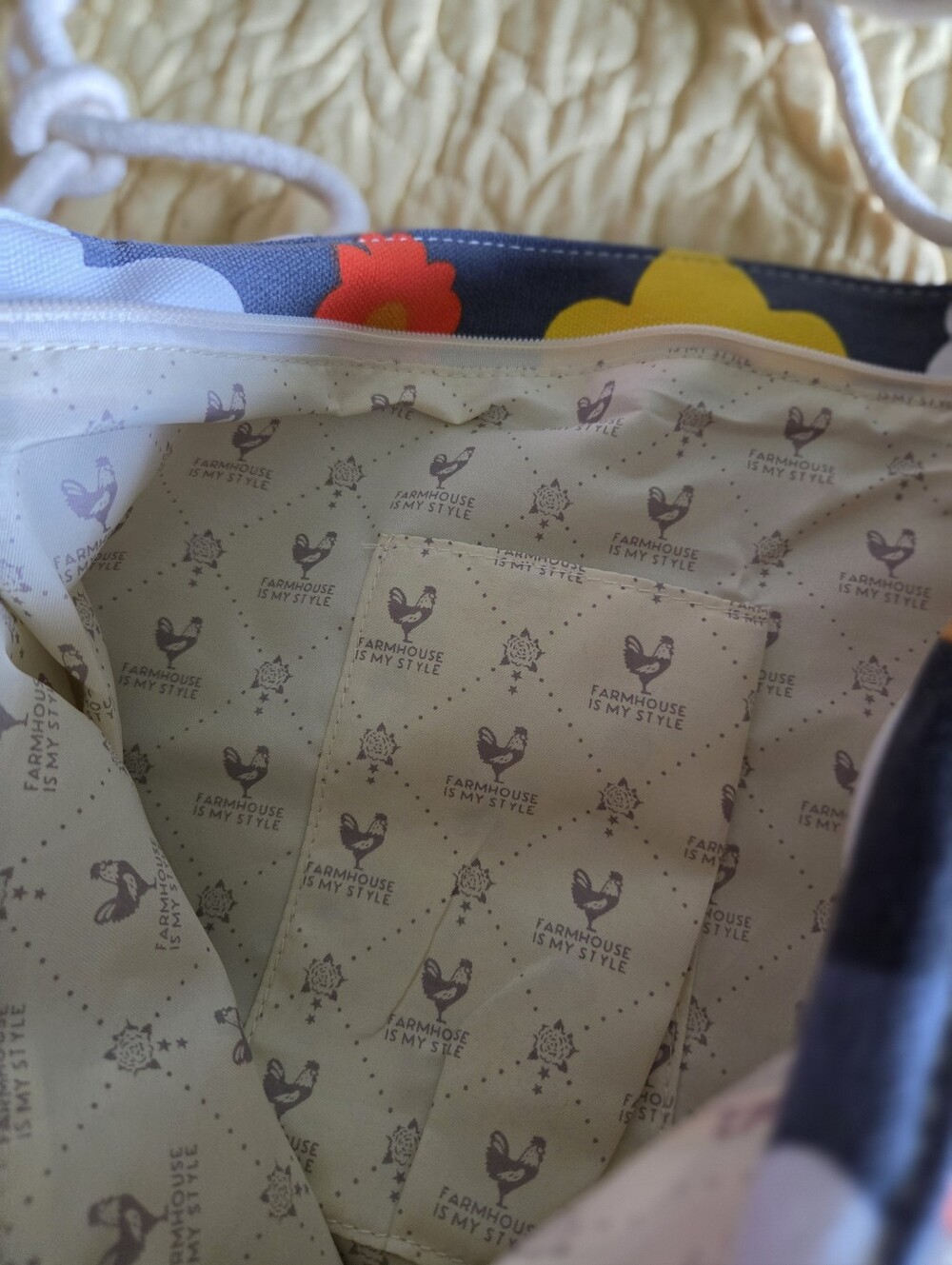 Farmhouse Is My Style Floral Canvas Tote Travel Bag in Gray, Yellow & Orange